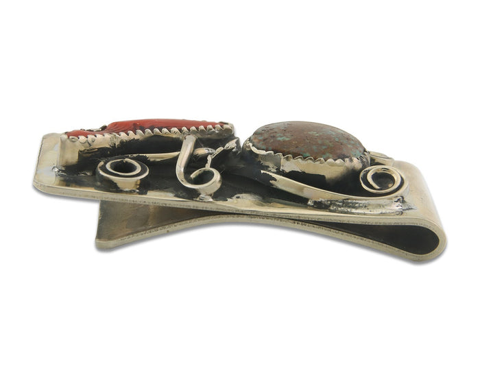 Navajo Money Clip 925 Silver & 999 Nickle Natural Gemstone Native Artist C.80's