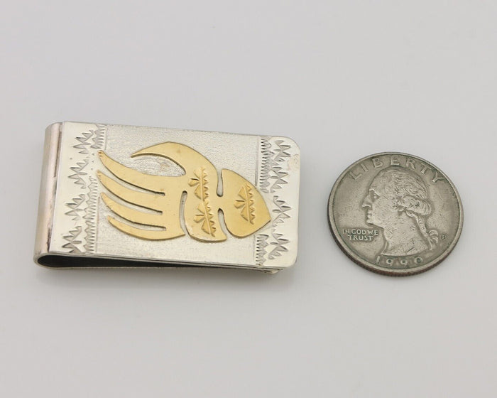 Navajo Money Clip .925 Silver Gold Plate & .999 Nickle Native Artist C.80's