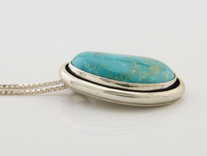 Navajo Necklace 925 Silver Blue Turquoise Artist Signed Doug Zachary C.80's
