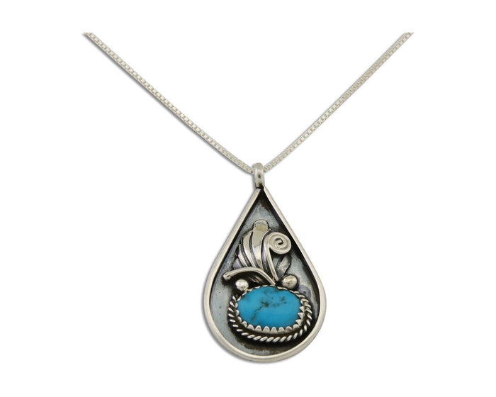 Navajo Necklace 925 Silver Blue Turquoise Artist Signed JASON BAHE C.80's