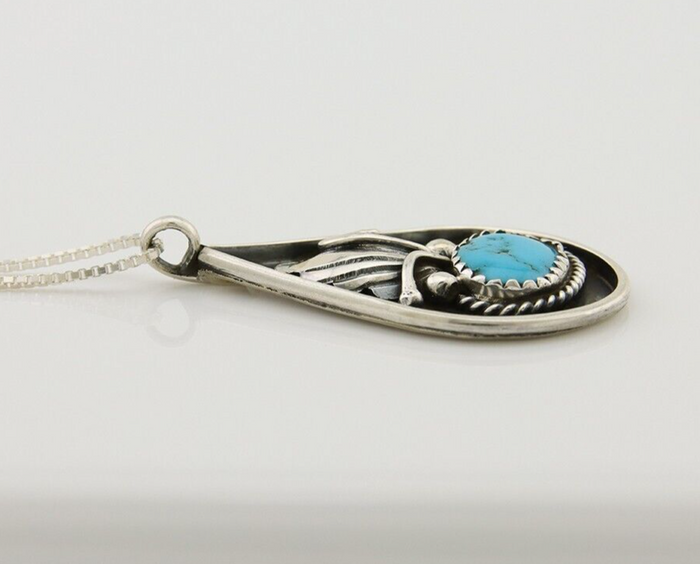 Navajo Necklace 925 Silver Blue Turquoise Artist Signed JASON BAHE C.80's