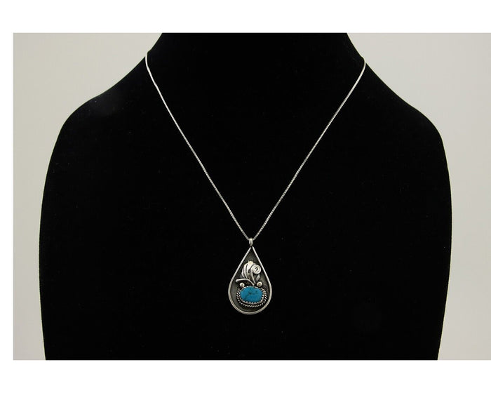 Navajo Necklace 925 Silver Blue Turquoise Artist Signed JASON BAHE C.80's