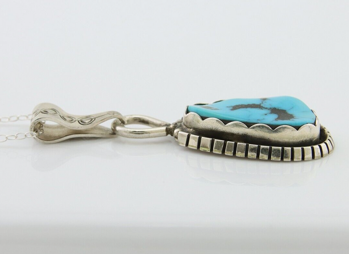 Navajo Necklace 925 Silver Blue Turquoise Artist Signed Tony Guerro C.80's