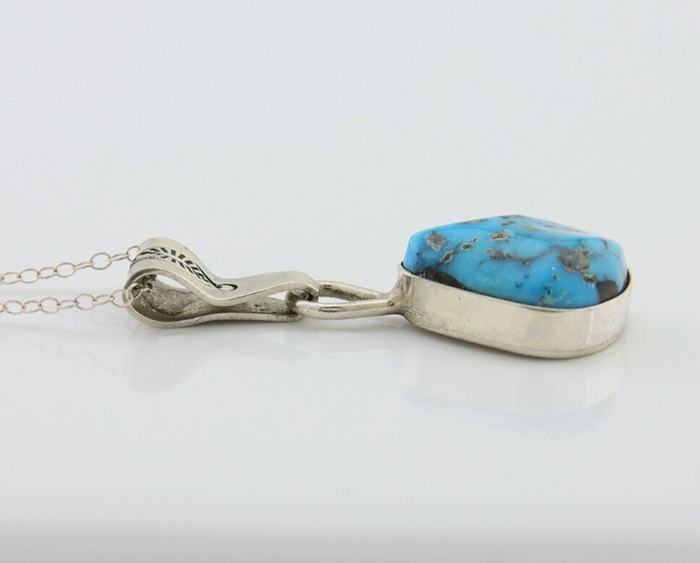 Navajo Necklace 925 Silver Blue Turquoise Artist Signed Tony Guerro C.80's