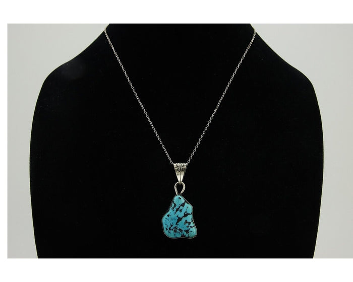 Navajo Necklace 925 Silver Blue Turquoise Artist Signed Tony Guerro C.80's