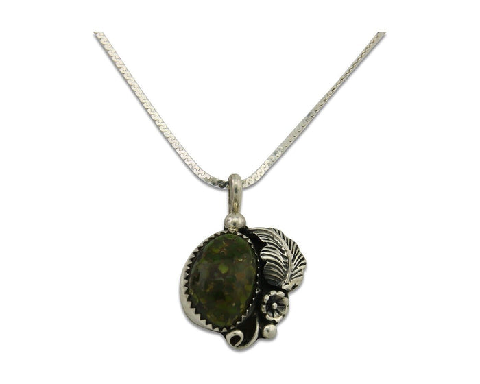 Navajo Necklace 925 Silver Green Turquoise Native American Artist C.80's