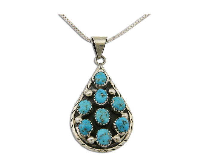 Navajo Necklace 925 Silver Natural Blue Turquoise Artist Signed B Yazzie C.80's