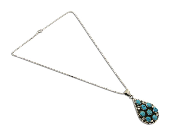 Navajo Necklace 925 Silver Natural Blue Turquoise Artist Signed B Yazzie C.80's