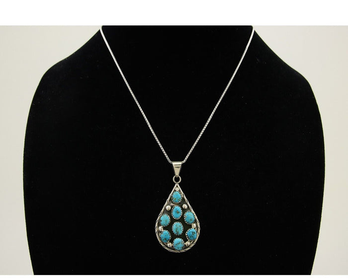 Navajo Necklace 925 Silver Natural Blue Turquoise Artist Signed B Yazzie C.80's