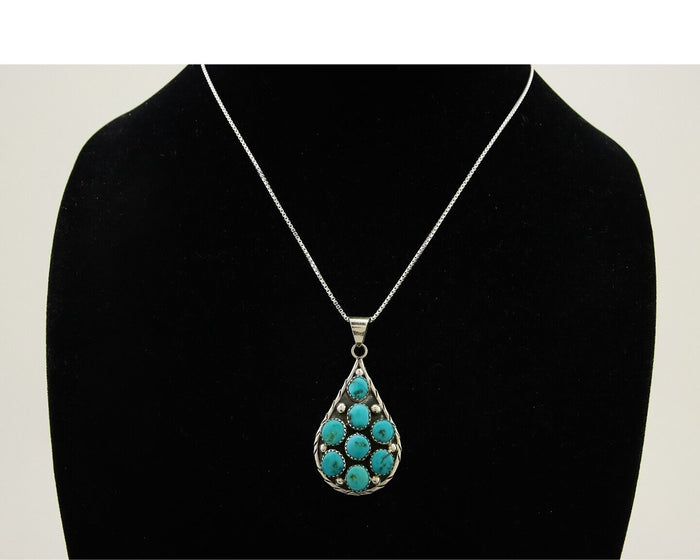 Navajo Necklace 925 Silver Natural Blue Turquoise Artist Signed B Yazzie C.80's