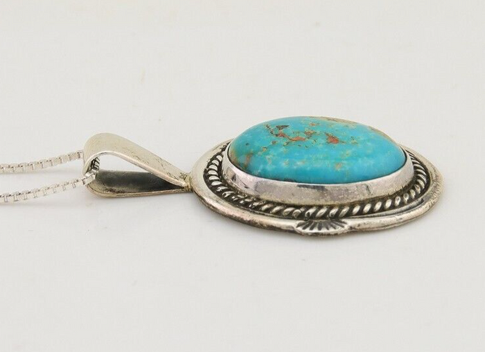 Navajo Necklace 925 Silver Natural Blue Turquoise Artist Signed Begay C.80s