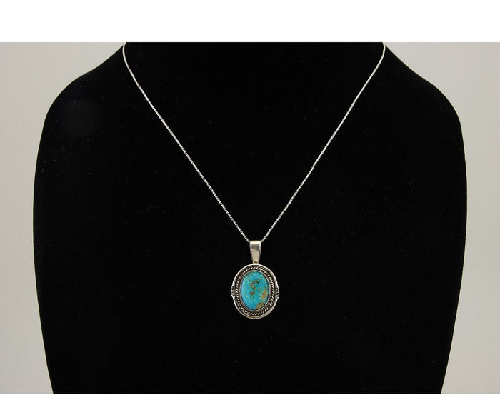 Navajo Necklace 925 Silver Natural Blue Turquoise Artist Signed Begay C.80s