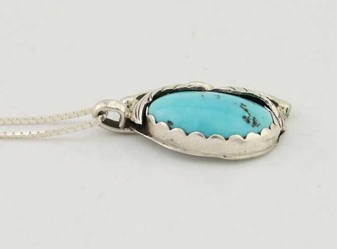 Navajo Necklace 925 Silver Natural Blue Turquoise Artist Signed D Zachary C.80's