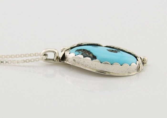 Navajo Necklace 925 Silver Natural Blue Turquoise Artist Signed D Zachary C.80's