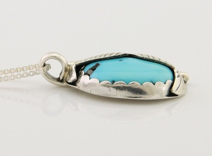 Navajo Necklace 925 Silver Natural Blue Turquoise Artist Signed D Zachary C.80's