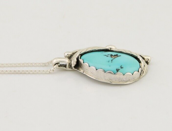 Navajo Necklace 925 Silver Natural Blue Turquoise Artist Signed D Zachary C.80's