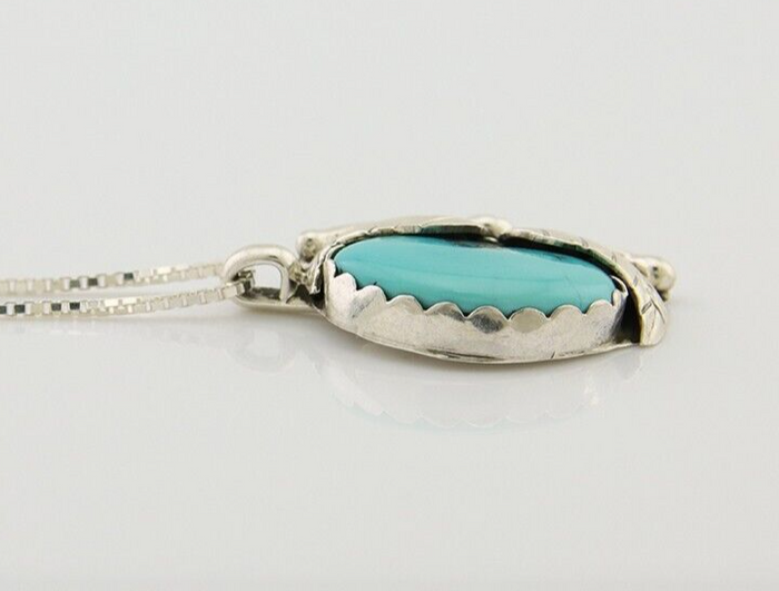 Navajo Necklace 925 Silver Natural Blue Turquoise Artist Signed D Zachary C.80's