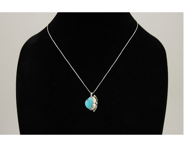 Navajo Necklace 925 Silver Natural Blue Turquoise Artist Signed D Zachary C.80's