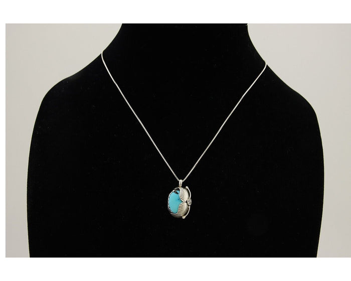 Navajo Necklace 925 Silver Natural Blue Turquoise Artist Signed D Zachary C.80's