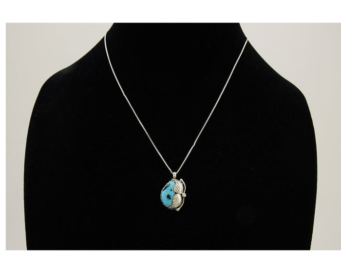 Navajo Necklace 925 Silver Natural Blue Turquoise Artist Signed D Zachary C.80's