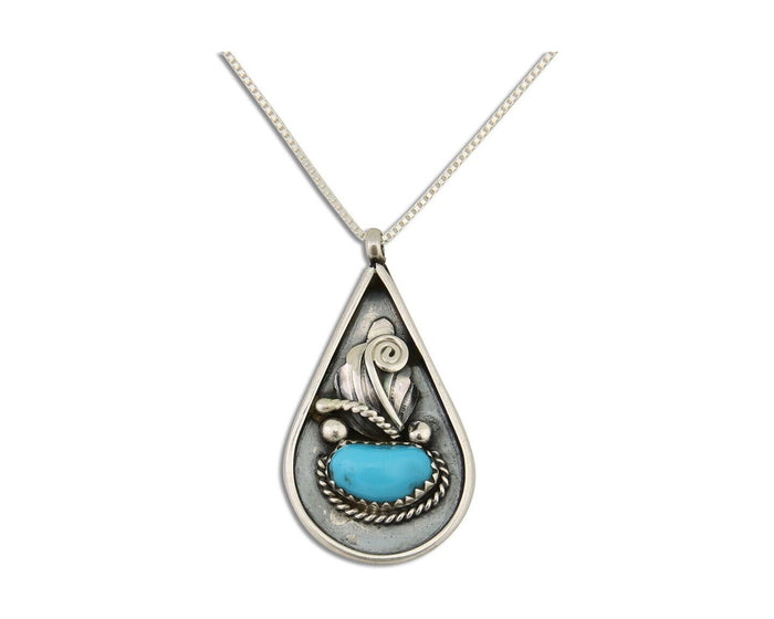Navajo Necklace 925 Silver Natural Blue Turquoise Artist Signed JASON BAHE C.80s