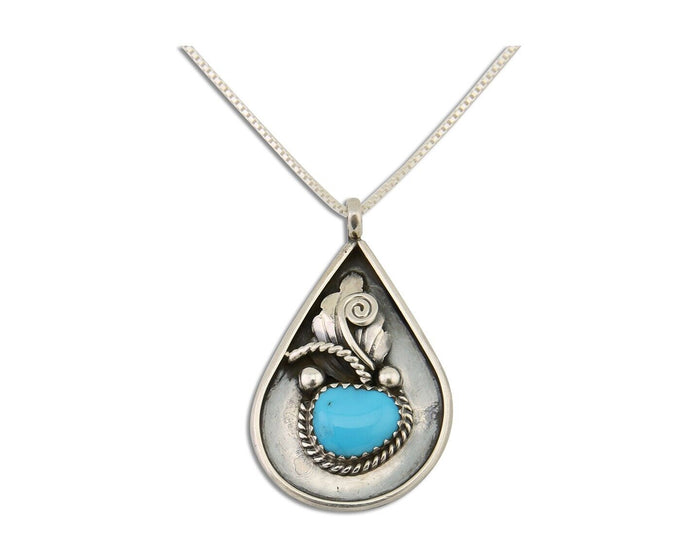 Navajo Necklace 925 Silver Natural Blue Turquoise Artist Signed JASON BAHE C.80s