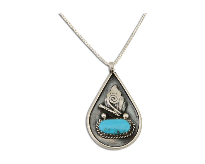 Navajo Necklace 925 Silver Natural Blue Turquoise Artist Signed JASON BAHE C.80s