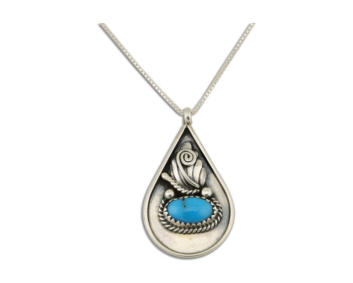 Navajo Necklace 925 Silver Natural Blue Turquoise Artist Signed JASON BAHE C.80s
