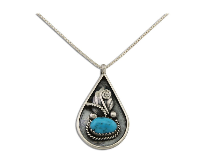 Navajo Necklace 925 Silver Natural Blue Turquoise Artist Signed JASON BAHE C.80s