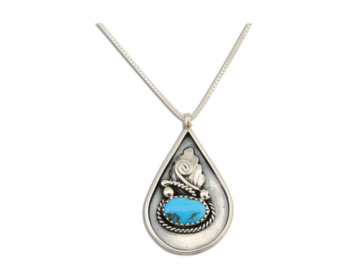 Navajo Necklace 925 Silver Natural Blue Turquoise Artist Signed JASON BAHE C.80s