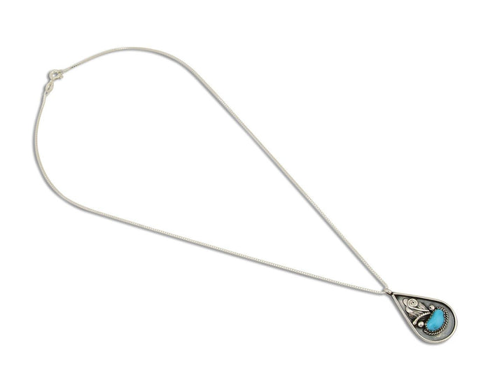 Navajo Necklace 925 Silver Natural Blue Turquoise Artist Signed JASON BAHE C.80s