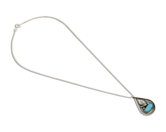 Navajo Necklace 925 Silver Natural Blue Turquoise Artist Signed JASON BAHE C.80s