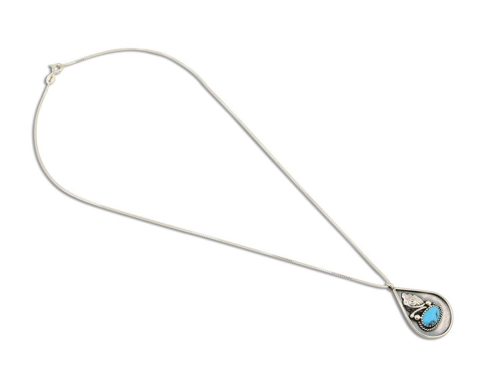 Navajo Necklace 925 Silver Natural Blue Turquoise Artist Signed JASON BAHE C.80s