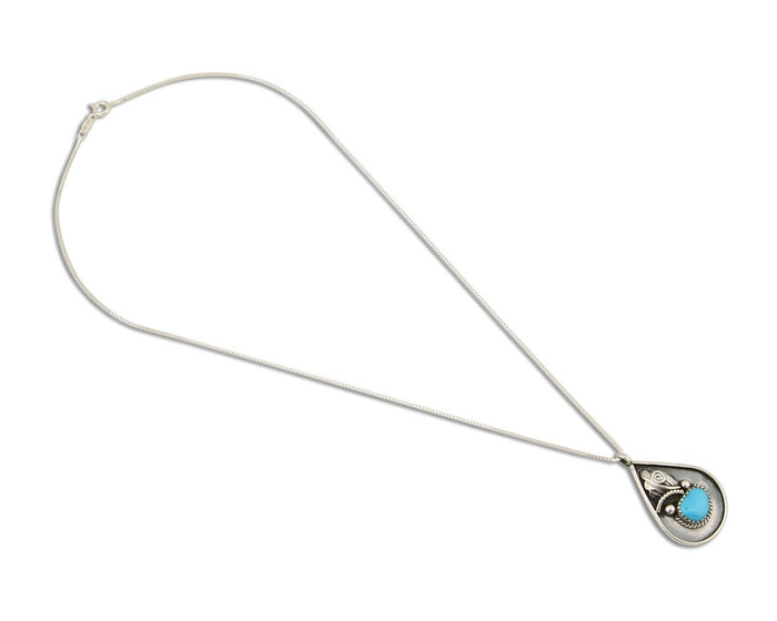 Navajo Necklace 925 Silver Natural Blue Turquoise Artist Signed JASON BAHE C.80s