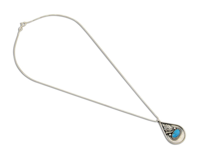 Navajo Necklace 925 Silver Natural Blue Turquoise Artist Signed JASON BAHE C.80s