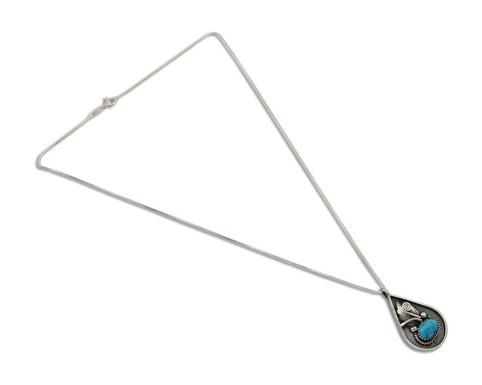 Navajo Necklace 925 Silver Natural Blue Turquoise Artist Signed JASON BAHE C.80s