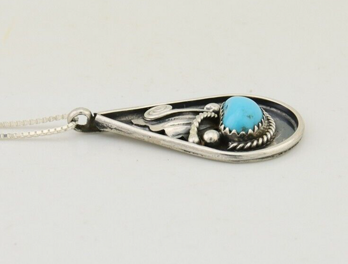 Navajo Necklace 925 Silver Natural Blue Turquoise Artist Signed JASON BAHE C.80s