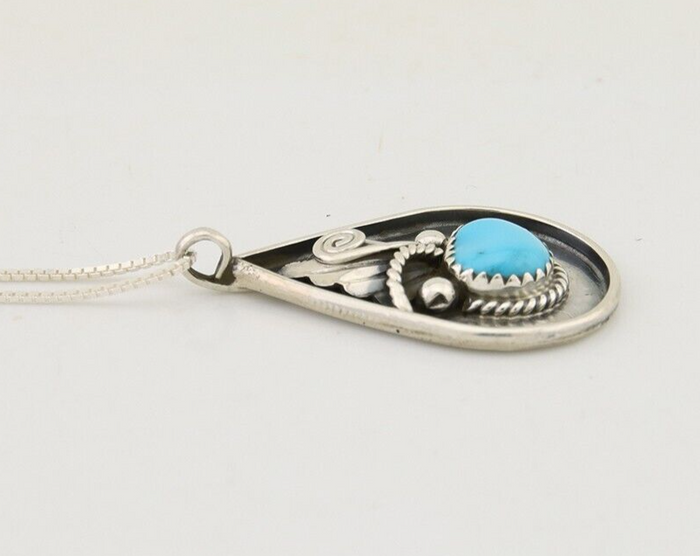 Navajo Necklace 925 Silver Natural Blue Turquoise Artist Signed JASON BAHE C.80s