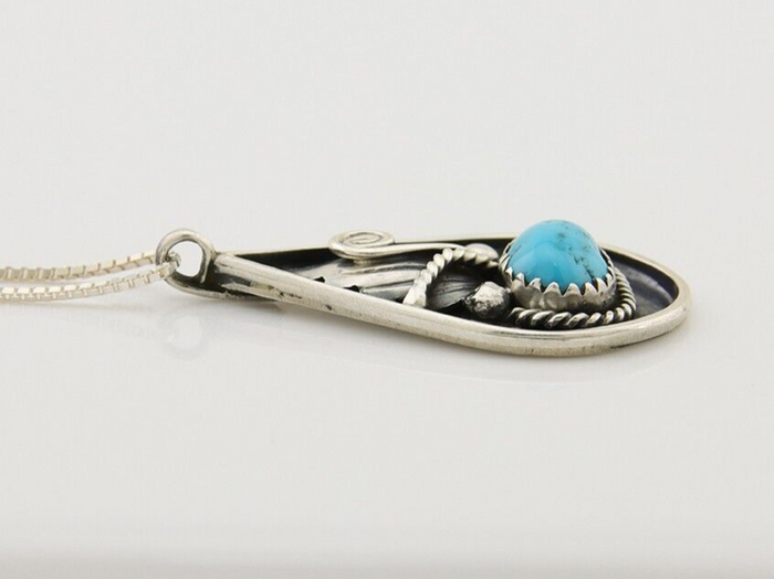 Navajo Necklace 925 Silver Natural Blue Turquoise Artist Signed JASON BAHE C.80s