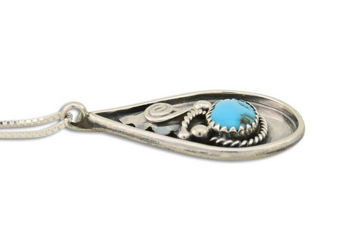 Navajo Necklace 925 Silver Natural Blue Turquoise Artist Signed JASON BAHE C.80s