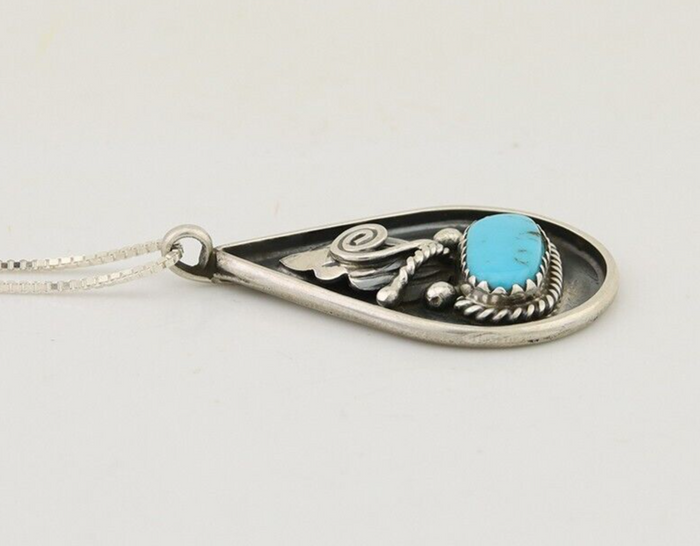 Navajo Necklace 925 Silver Natural Blue Turquoise Artist Signed JASON BAHE C.80s