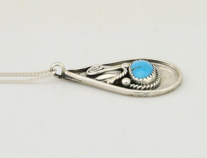 Navajo Necklace 925 Silver Natural Blue Turquoise Artist Signed JASON BAHE C.80s