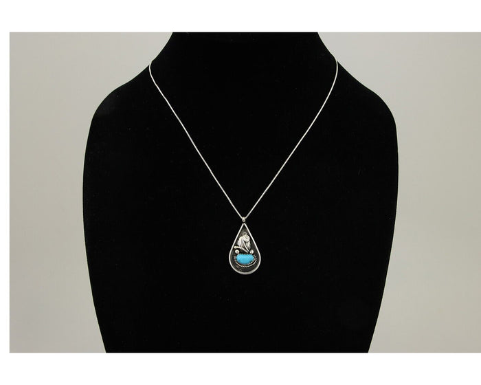 Navajo Necklace 925 Silver Natural Blue Turquoise Artist Signed JASON BAHE C.80s