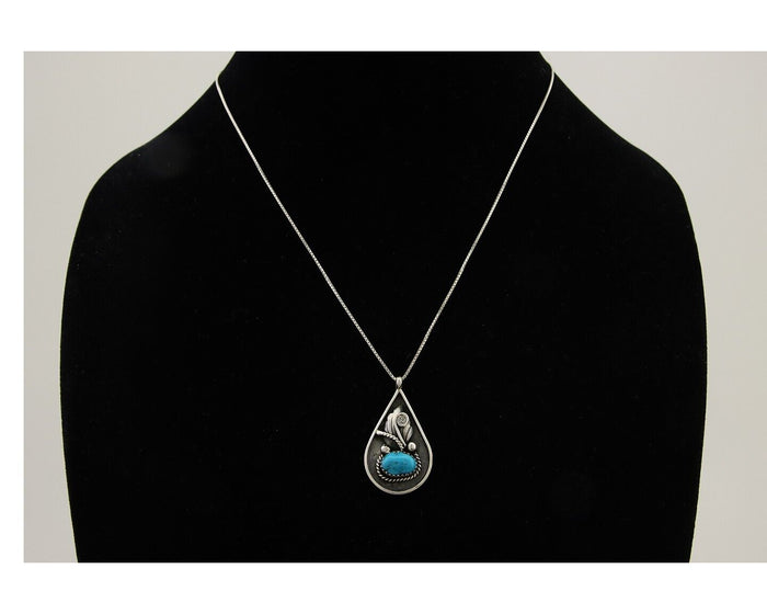 Navajo Necklace 925 Silver Natural Blue Turquoise Artist Signed JASON BAHE C.80s