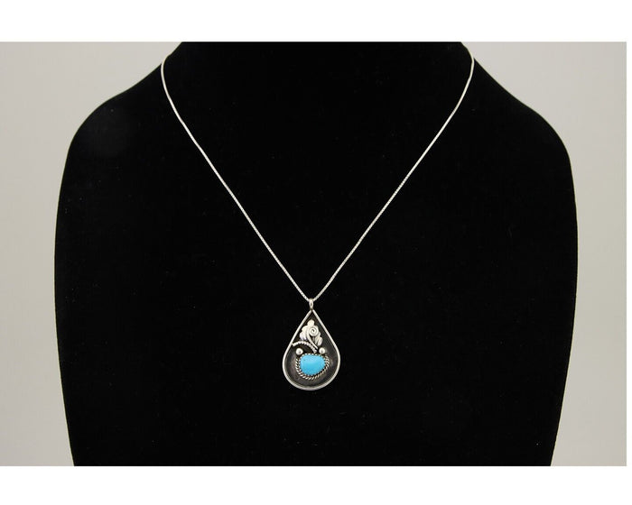 Navajo Necklace 925 Silver Natural Blue Turquoise Artist Signed JASON BAHE C.80s
