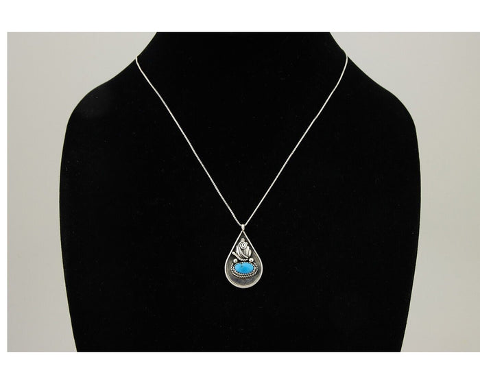 Navajo Necklace 925 Silver Natural Blue Turquoise Artist Signed JASON BAHE C.80s