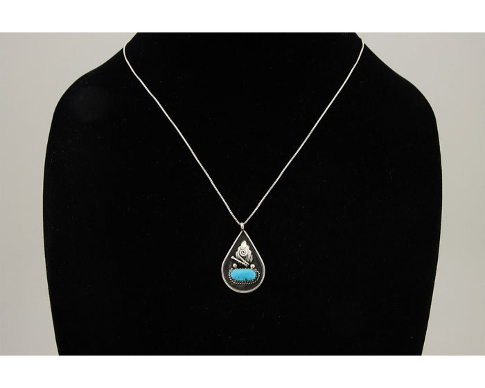 Navajo Necklace 925 Silver Natural Blue Turquoise Artist Signed JASON BAHE C.80s