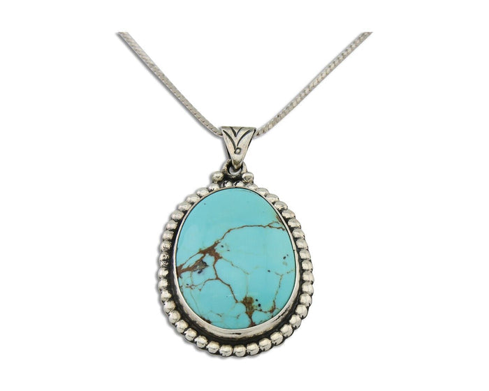 Navajo Necklace 925 Silver Natural Blue Turquoise Artist Signed M Montoya C.80's