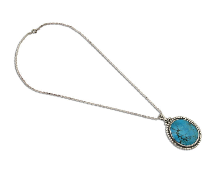 Navajo Necklace 925 Silver Natural Blue Turquoise Artist Signed M Montoya C.80's