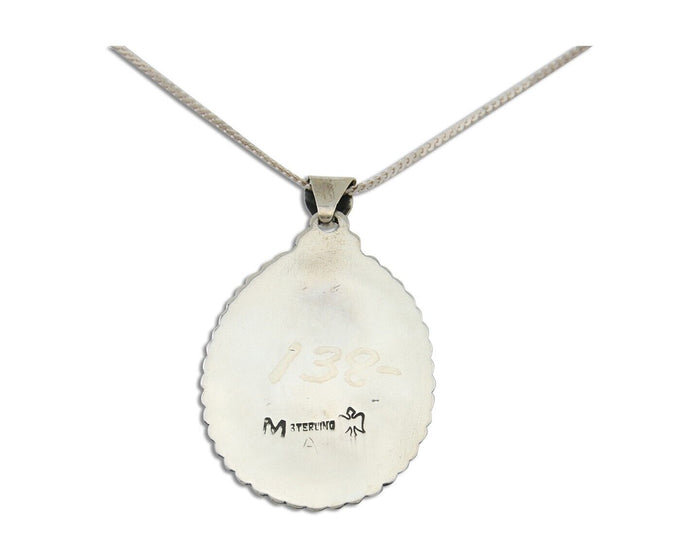 Navajo Necklace 925 Silver Natural Blue Turquoise Artist Signed M Montoya C.80's